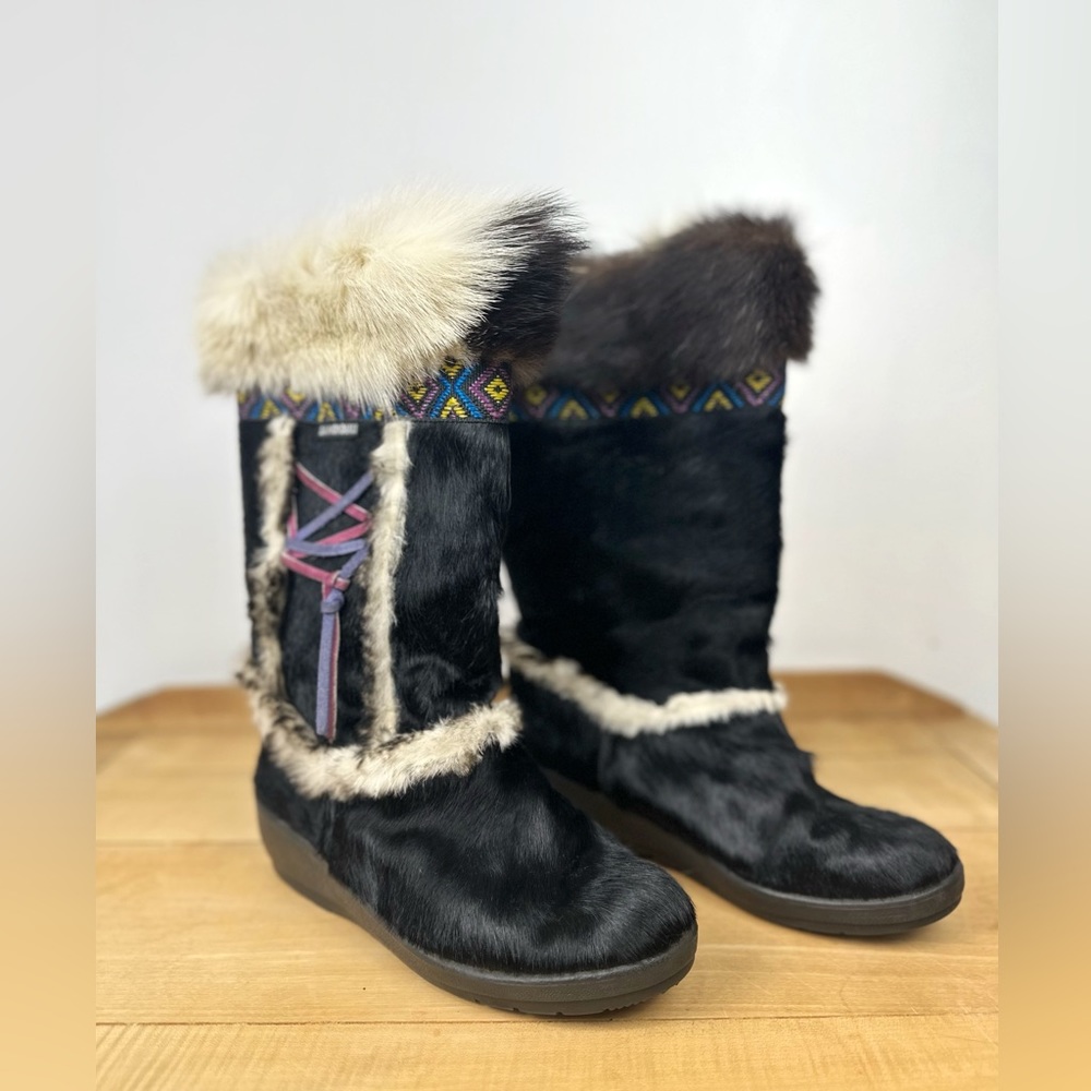 Vintage Genuine Italian La Mondiale Goat Fur Boots Boho Cottagecore